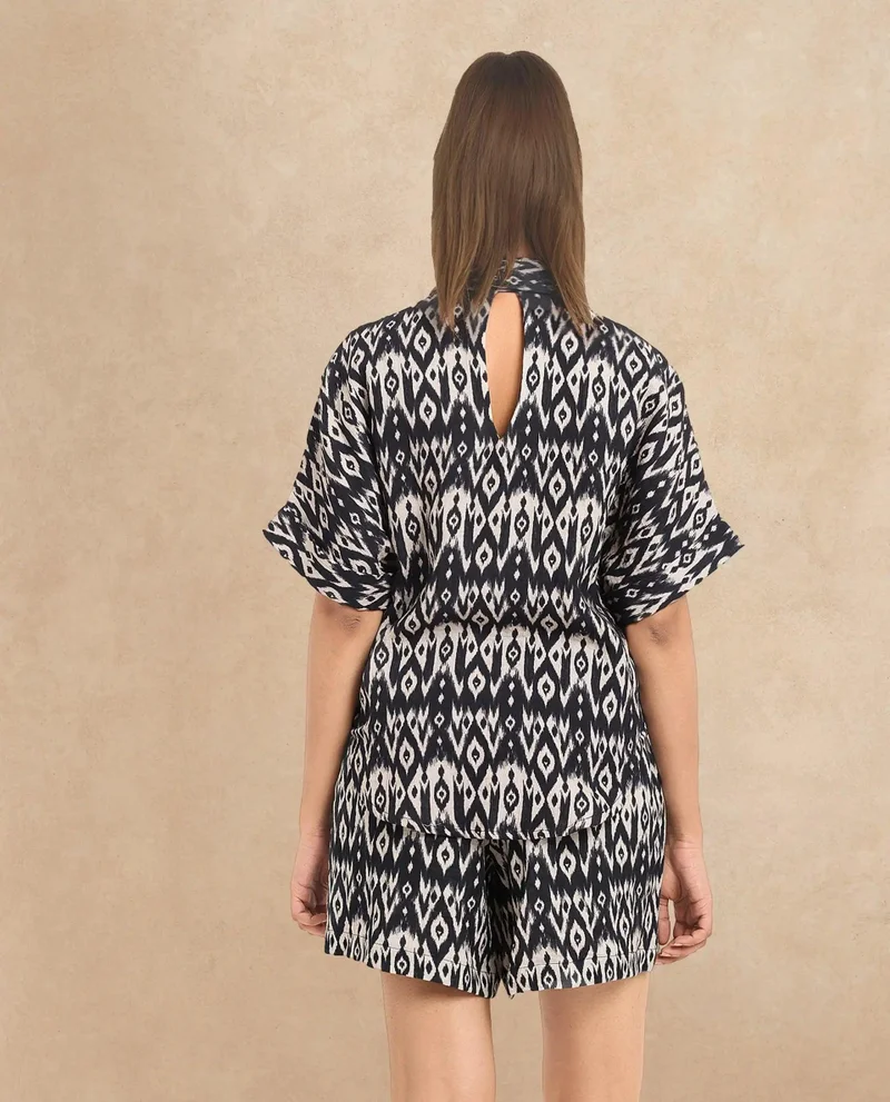 Rareism Women's Ikat Printed Short Sleeve Shirt