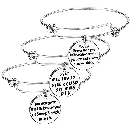 YEEQIN Pack of 3 Inspirational Bangle Bracelets, Inspirational Gifts, Inspirational Jewelry, Women Bangles, Strength Believe Confidence Gift (Pack of 3 Mixed Styles) - Image 1