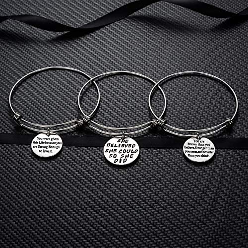 YEEQIN Pack of 3 Inspirational Bangle Bracelets, Inspirational Gifts, Inspirational Jewelry, Women Bangles, Strength Believe Confidence Gift (Pack of 3 Mixed Styles) - Image 5