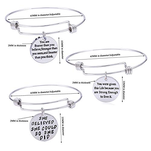 YEEQIN Pack of 3 Inspirational Bangle Bracelets, Inspirational Gifts, Inspirational Jewelry, Women Bangles, Strength Believe Confidence Gift (Pack of 3 Mixed Styles) - Image 2