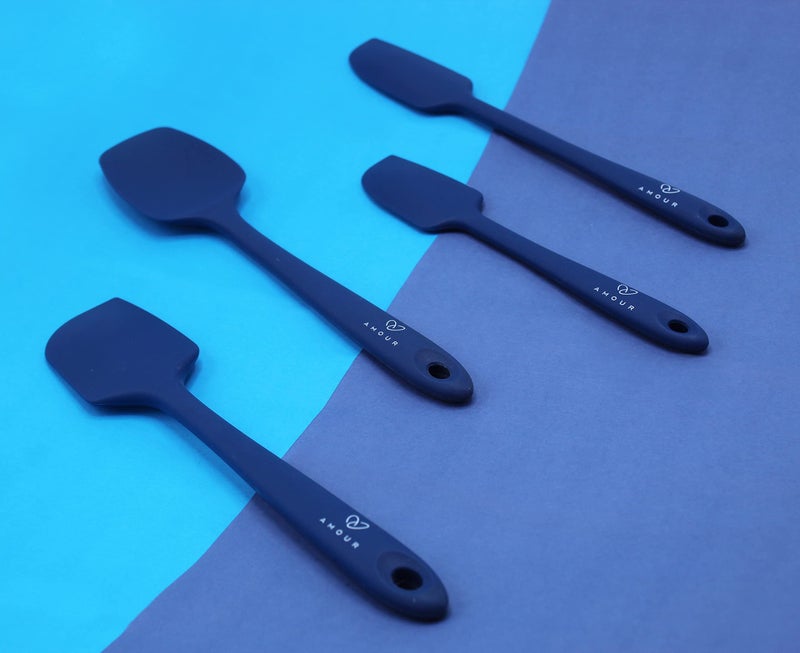 Amour Silicone Spatula Set - 8-Piece 450oF Heat-Resistant Baking Spoon & Spatulas - Ergonomic Easy-to-Clean Seamless One-Piece Design - Nonstick - Dishwasher Safe - (Blue) - Image 5