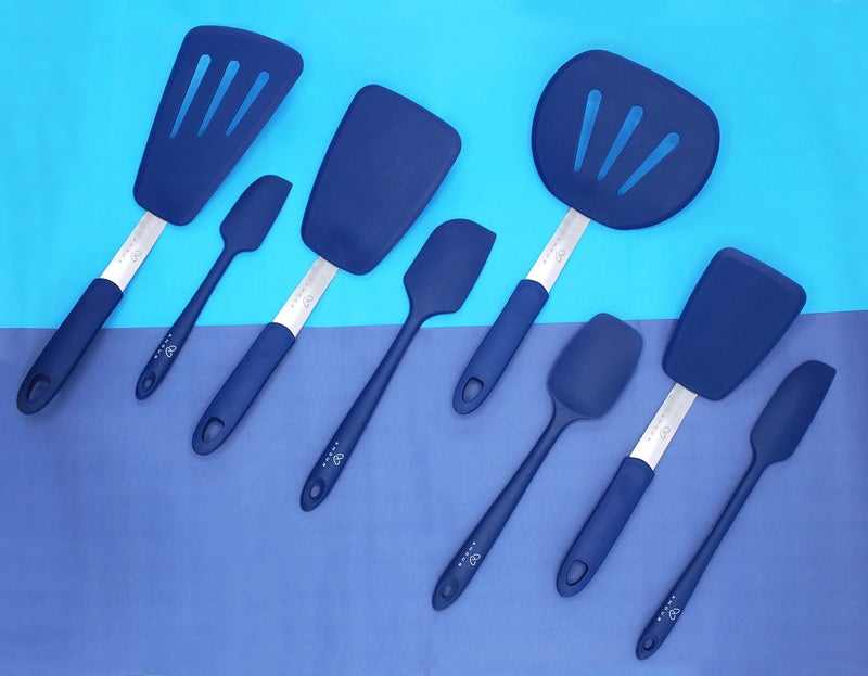 Amour Silicone Spatula Set - 8-Piece 450oF Heat-Resistant Baking Spoon & Spatulas - Ergonomic Easy-to-Clean Seamless One-Piece Design - Nonstick - Dishwasher Safe - (Blue) - Image 4