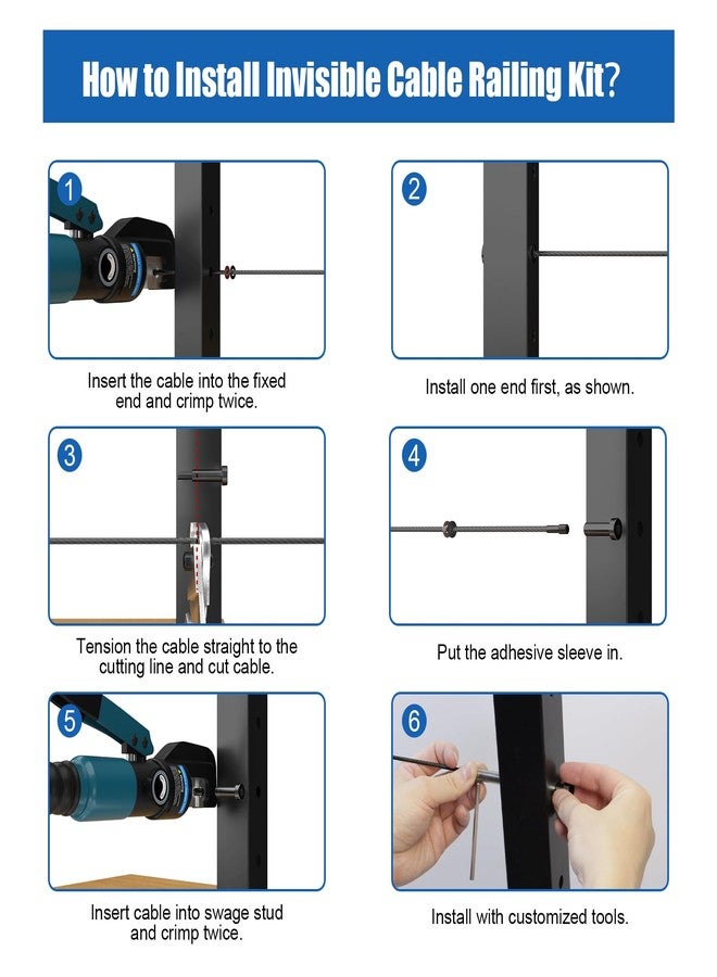 BLIKA Upgraded 10 Pairs 1/8" Black Invisible Cable Railing Kit, Hidden Swage Tensioner and Ends for 2"x2" Wood & Metal Posts, T316 Stainless Steel, Deck Stair Cable Railing Hardware - Image 5