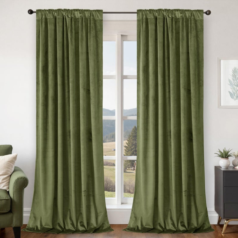 BGment Sage Green Velvet Curtains 84 Inches Length, Super Soft Room Darkening Thermal Insulated Blackout Curtains with Back Tab and Rod Pocket for Bedroom/Living Room, Set of 2 Panels, 52 x 84 Inch - Image 2