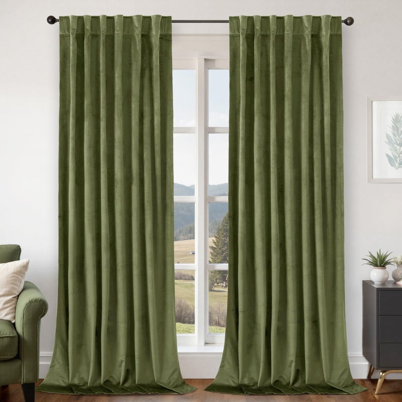 BGment Sage Green Velvet Curtains 84 Inches Length, Super Soft Room Darkening Thermal Insulated Blackout Curtains with Back Tab and Rod Pocket for Bedroom/Living Room, Set of 2 Panels, 52 x 84 Inch - Image 1