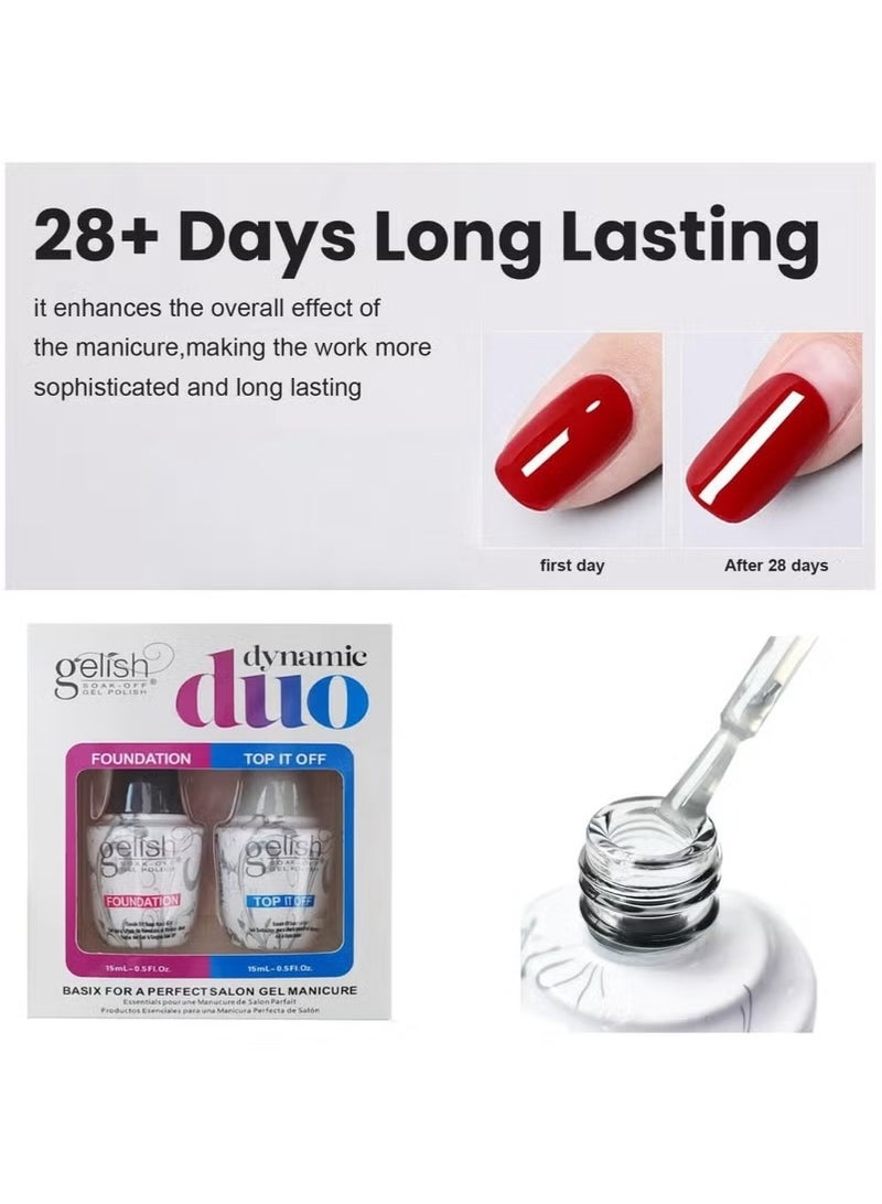Gelish No Wipe Top Coat Base Coat Soak off UV LED Drying Long Lasting Shiny Nail Varnish Set - Image 1