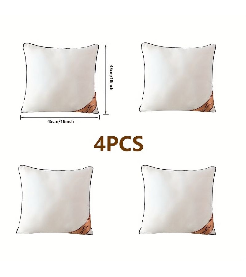 4 Pack High Rebound Throw Pillows White 17.72x17.72 Inch Luxury Velvet Sofa Cushions for Living Room - Image 3