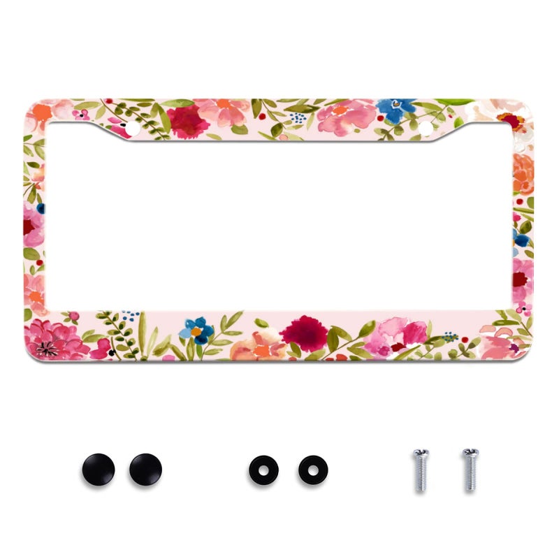 Omw2fyb Personalise Artistic Flower Pink License Plate Frames Car Universal Accessories Stainless Steel License Plate Cars Decor with Screw Caps Fits Standard US Vehicles Size 122 x 6 Men Women - Image 3