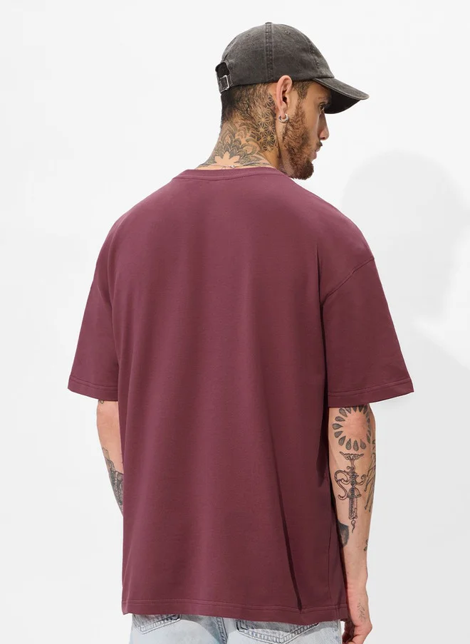 The Souled Store  The Souled Store Men's Oversized Fit Printed Burgundy T-Shirt  | Best Price UAE