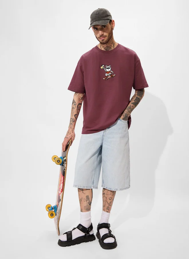 The Souled Store  The Souled Store Men's Oversized Fit Printed Burgundy T-Shirt  | Best Price UAE