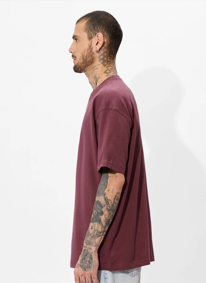 The Souled Store  The Souled Store Men's Oversized Fit Printed Burgundy T-Shirt  | Best Price UAE
