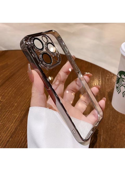Suitable For IPhone16promax Plating Transparent Mobile Phone Case Apple 14 Comes With Lens Film Anti-drop Protective Cover 13-Color:Titanium Original Color-Applicable Models:iPhone14plus
