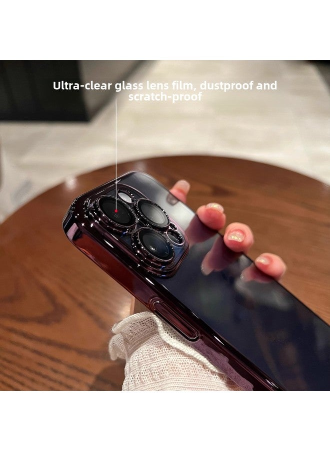 Suitable For IPhone16promax Plating Transparent Mobile Phone Case Apple 14 Comes With Lens Film Anti-drop Protective Cover 13-Color:Titanium Original Color-Applicable Models:iPhone14plus