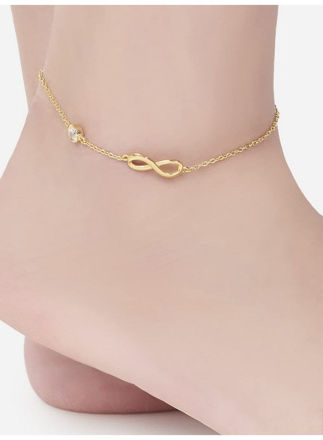 مينوتيا MINUTIAE خلخال على شكل لانهائي مع قطع من الماس الكريستالي المنفرد من Painjan Payal سلسلة ساق مجوهرات للقدم للنساء والفتيات (ذهبي) - Image 2