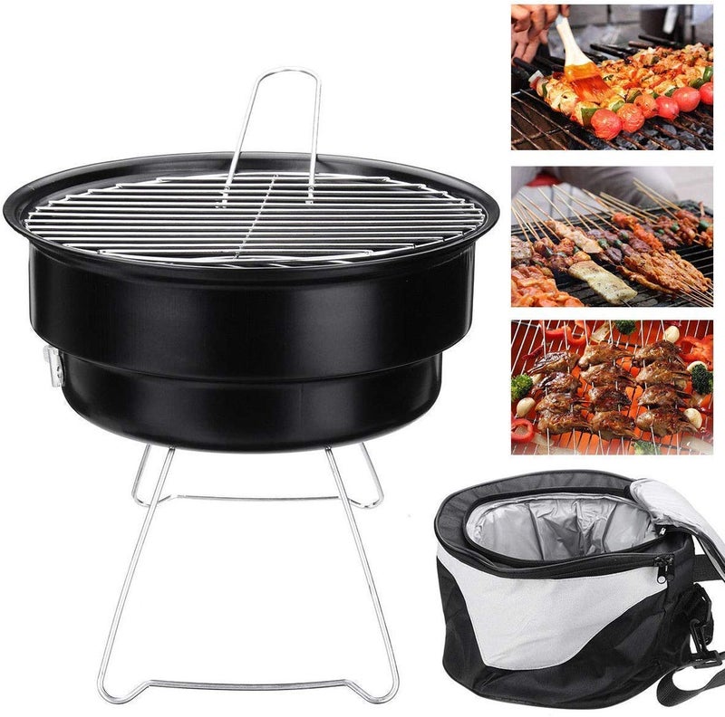 AMULAKH AMULAKH Portable Round Folding Barbeque Grill Charcoal BBQ Grill Lightweight Small Picnic BBQ Table with Cooler Carry Bag Easy to Clean - Image 1