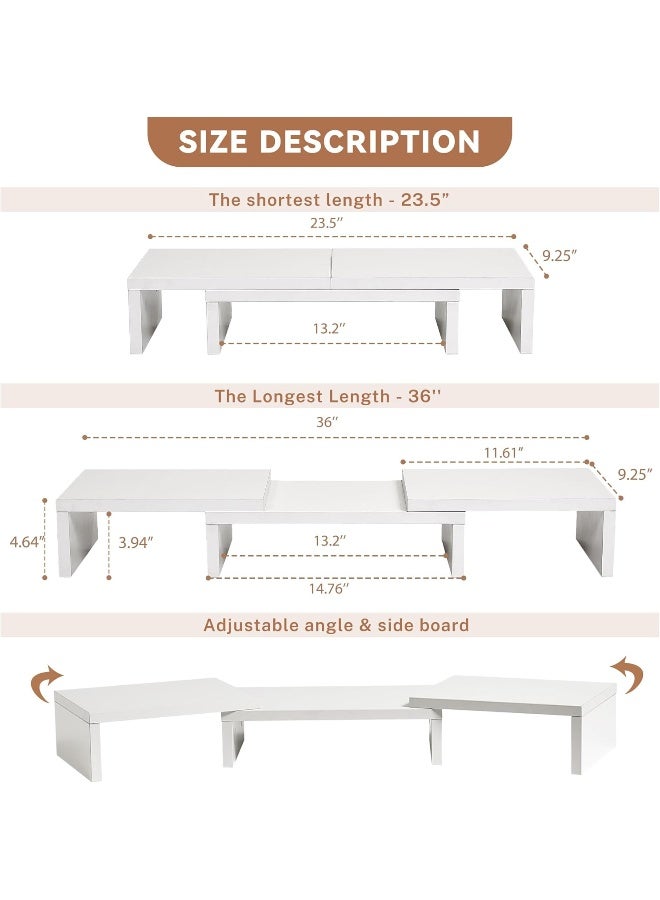 SUPERJARE Dual Monitor Stand Riser, Adjustable Length and Angle Multi Screen Stand, Desktop Stand Storage Organizer for Laptop Computer/TV/PC/Printer- White