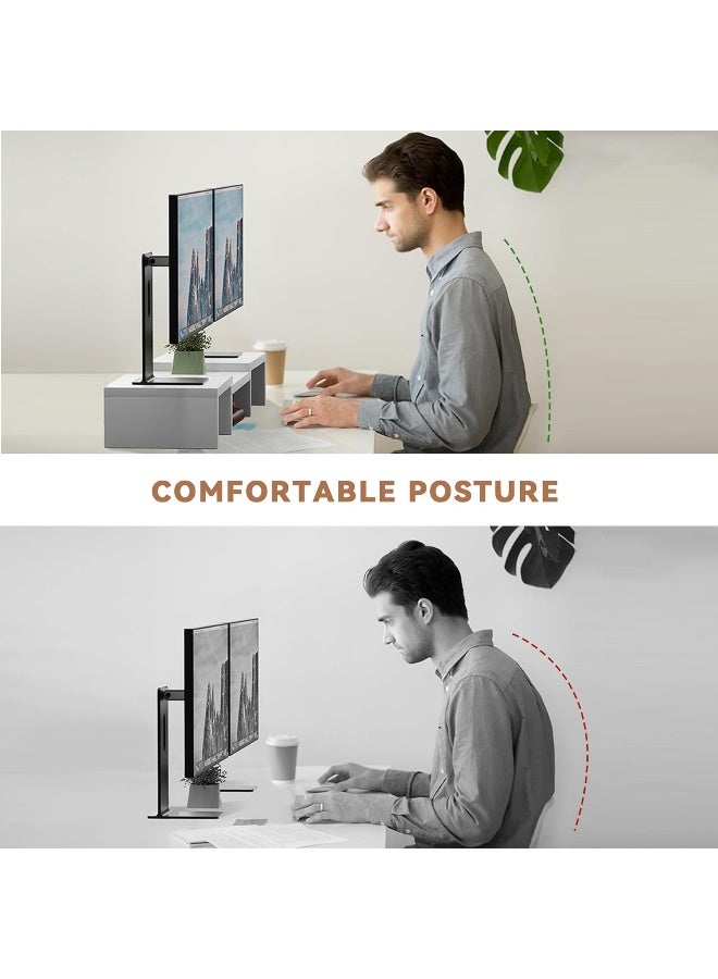 SUPERJARE Dual Monitor Stand Riser, Adjustable Length and Angle Multi Screen Stand, Desktop Stand Storage Organizer for Laptop Computer/TV/PC/Printer- White