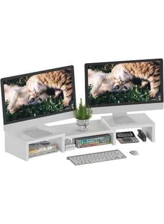 SUPERJARE Dual Monitor Stand Riser, Adjustable Length and Angle Multi Screen Stand, Desktop Stand Storage Organizer for Laptop Computer/TV/PC/Printer- White - pzsku/ZF1D045B2AB14F3AD4129Z/45/1747984593/7bc530e9-9d09-42bf-ad33-4263b0282cbe