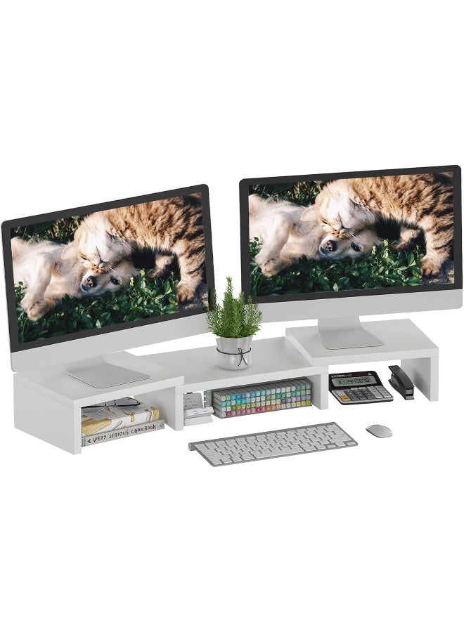 SUPERJARE Dual Monitor Stand Riser, Adjustable Length and Angle Multi Screen Stand, Desktop Stand Storage Organizer for Laptop Computer/TV/PC/Printer- White
