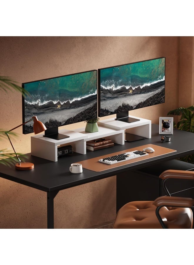 SUPERJARE Dual Monitor Stand Riser, Adjustable Length and Angle Multi Screen Stand, Desktop Stand Storage Organizer for Laptop Computer/TV/PC/Printer- White