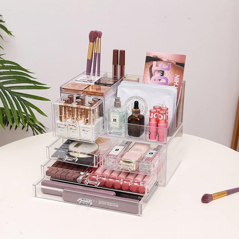 Cq acrylic 2 Pack Clear Make up Organizer CountertopStackable 5 Drawers Makeup StorageCute Vanity Organizers for dresser Hair ClipJewelryBeauty Product Desk and Bathroom Organizers and Storage - Image 2