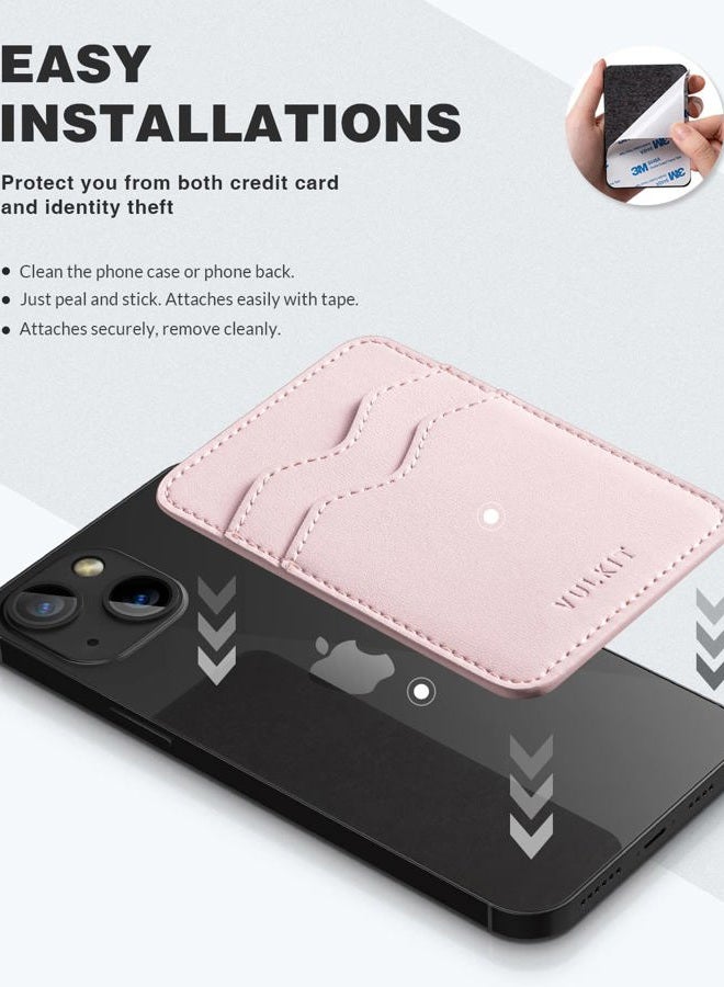 VULKIT حامل بطاقة الهاتف جلد رقيق لاصق لحاملي البطاقات للرجال أو النساء مع حماية RFID لأغلفة بطاقات الائتمان ملصق للهواتف الذكية (وردي) - Image 5