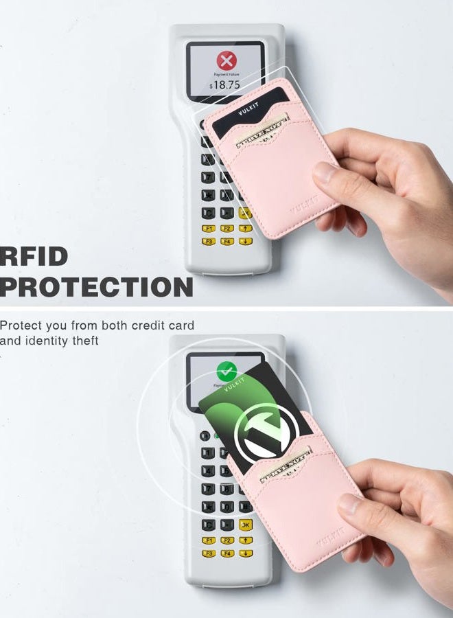 VULKIT حامل بطاقة الهاتف جلد رقيق لاصق لحاملي البطاقات للرجال أو النساء مع حماية RFID لأغلفة بطاقات الائتمان ملصق للهواتف الذكية (وردي) - Image 3