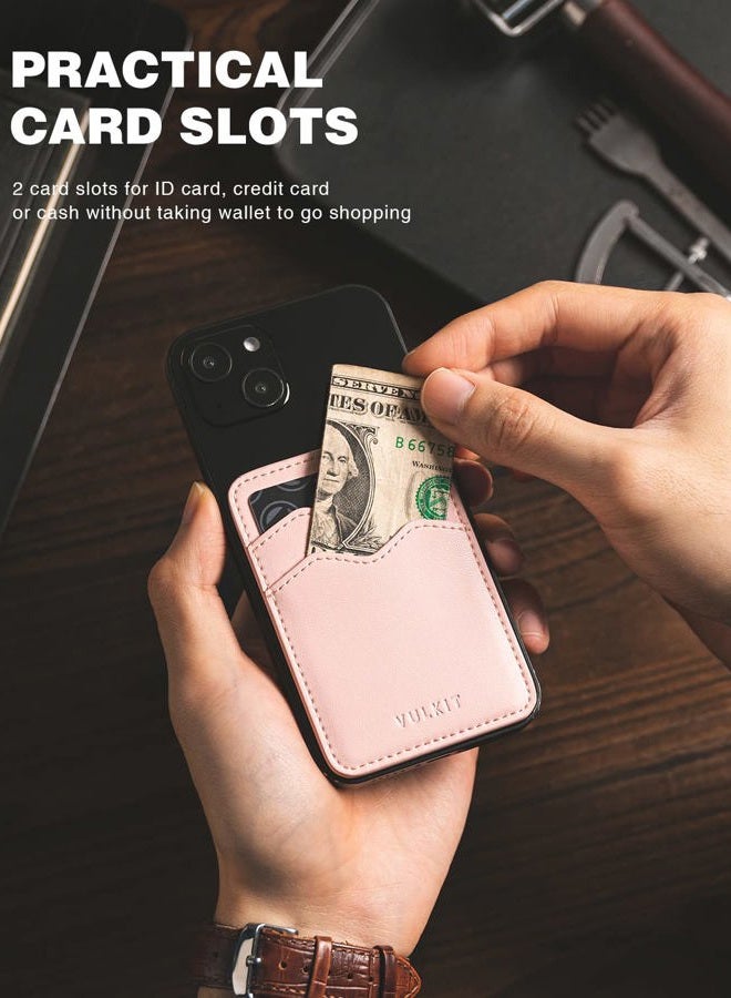 VULKIT حامل بطاقة الهاتف جلد رقيق لاصق لحاملي البطاقات للرجال أو النساء مع حماية RFID لأغلفة بطاقات الائتمان ملصق للهواتف الذكية (وردي) - Image 2