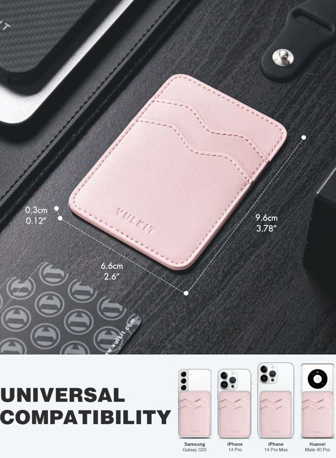 VULKIT حامل بطاقة الهاتف جلد رقيق لاصق لحاملي البطاقات للرجال أو النساء مع حماية RFID لأغلفة بطاقات الائتمان ملصق للهواتف الذكية (وردي) - Image 4