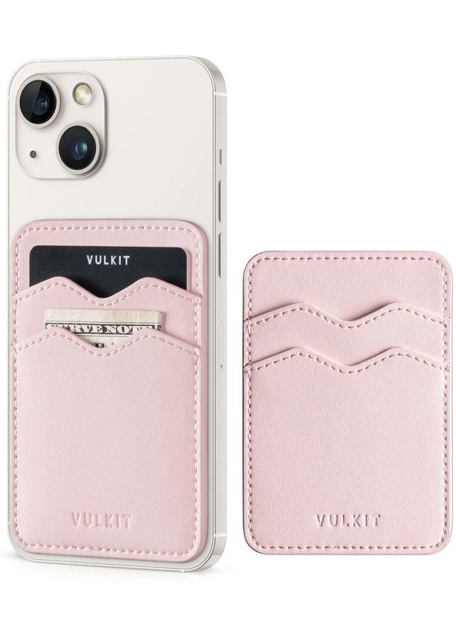 VULKIT حامل بطاقة الهاتف جلد رقيق لاصق لحاملي البطاقات للرجال أو النساء مع حماية RFID لأغلفة بطاقات الائتمان ملصق للهواتف الذكية (وردي) - Image 1