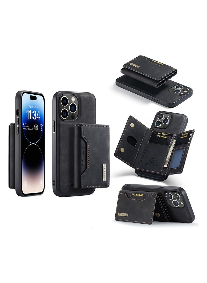 Leather Wallet Phone Cases for iPhone 15 Pro Max, 6.7'' 2 in 1 Leather Phone Case Back Cover Magnetic Detachable with Trifold Wallet Card Holder Pocket Detachable Back Cover (Black) - Image 1
