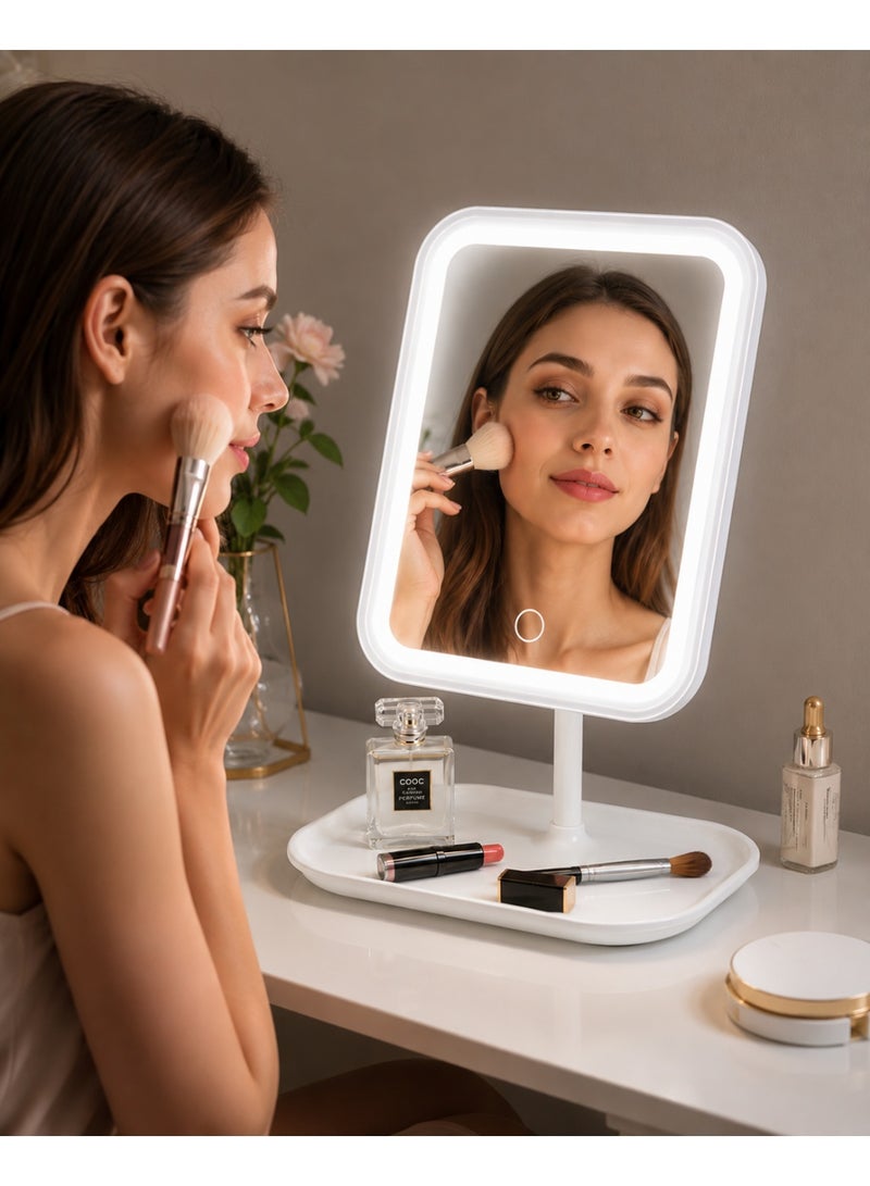 Rechargeable Led Vanity Makeup Mirror With 3 Adjustable Light Modes, Touch Control, 90° Rotation And Storage Tray For Dressing Table & Bedroom - Image 2