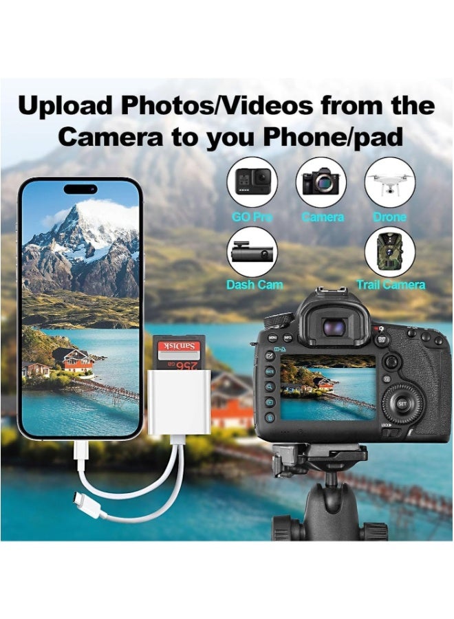 FLOWING Sd Card Reader for iPhone iPad Camera,Dual Card Slot Memory Card Reader Supports SD and TF Card Trail Camera Viewer Sd Card Adapter Portable Micro Sd Card Reader Plug and Play - Image 3