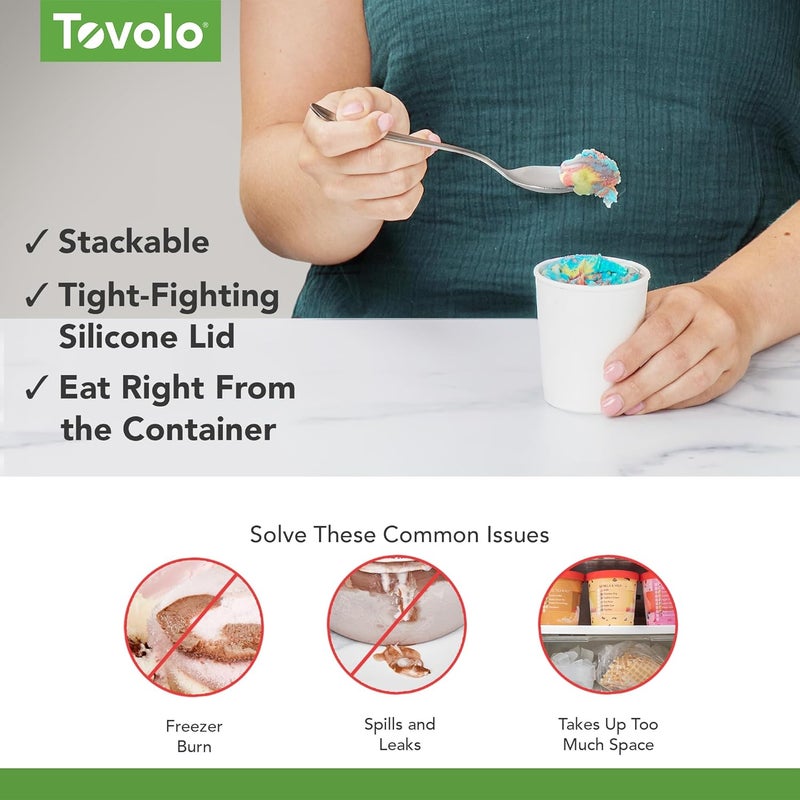 Tovolo وعاء الآيس كريم القابل لإعادة الاستخدام للحلويات، مجموعة ألوان متنوعة من 4-6 أونصات حاويات تخزين قابلة للتكديس مع أغطية سيليكون للفريزر - خالية من BPA وآمنة في غسالة الصحون - Image 3
