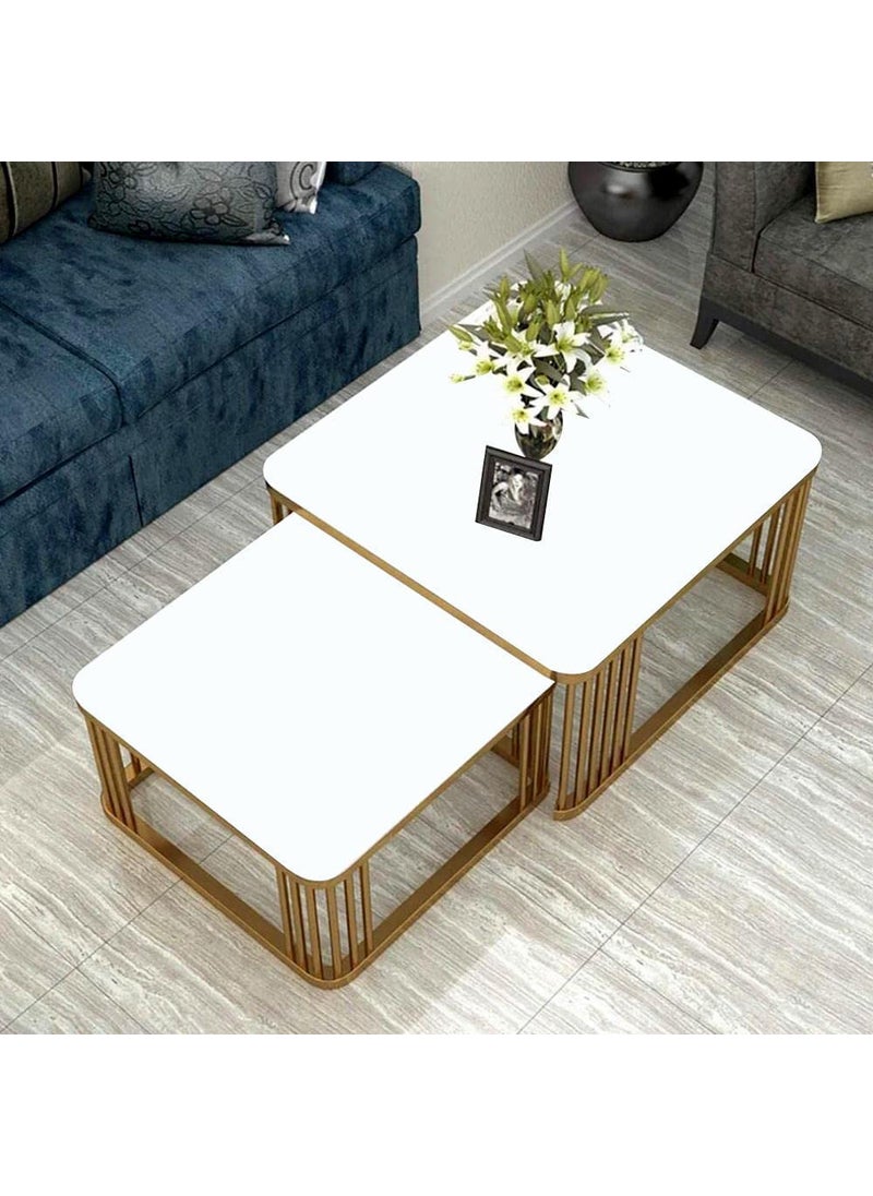 Device Bas with BROWN ART SHOPPEE Brown Art SHOPPEE Square Coffee Table Home Dcor Furniture Coffee Table Sets2 Piece MDF TopStacking Nesting Table with Iron Frame for Living Room Living Room or Lounge Gold White 