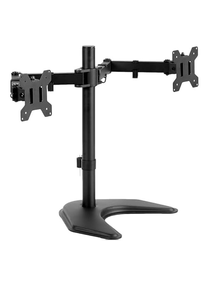PROMASS STAND-V002F Dual LED LCD Monitor Free-Standing Desk Stand for 2 Screens up to 27 Inch Heavy-Duty Fully Adjustable Arms with Max VESA - Image 1