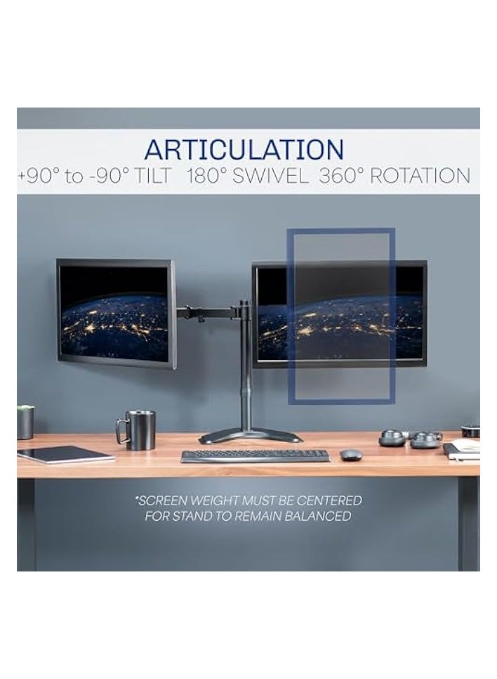 PROMASS STAND-V002F Dual LED LCD Monitor Free-Standing Desk Stand for 2 Screens up to 27 Inch Heavy-Duty Fully Adjustable Arms with Max VESA - Image 4