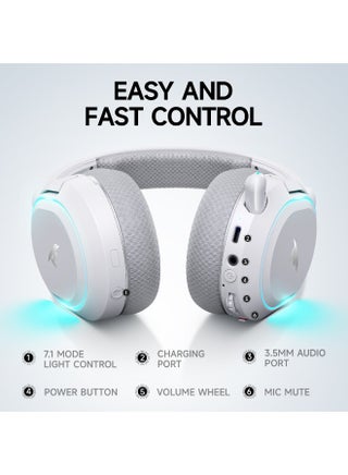 سماعة الألعاب اللاسلكية PICUN G2 RGB، صوت محيطي 7.1، سماعات ألعاب USB 2.4 جيجا هرتز مع ميكروفون إلغاء الضوضاء ENC Bluetooth، سماعة رأس لاسلكية للكمبيوتر الشخصي PS5 PS4 Mac Switch - view 5