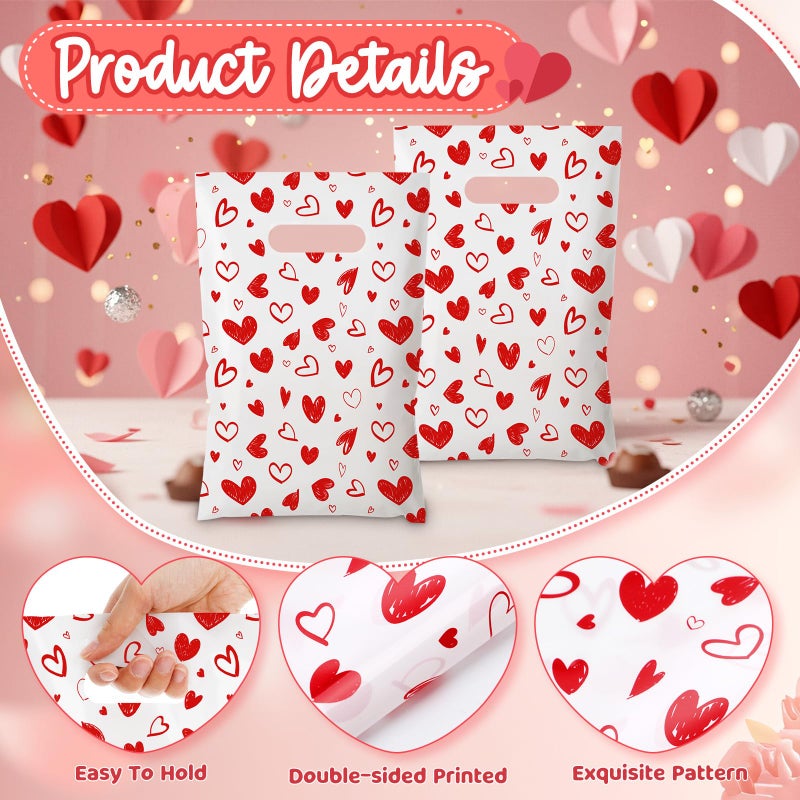 GliCraft 100 Pcs Valentine's Day Gift Bags with Handle 9.84'' x 6.5'' Plastic Cute Heart Treat Bags Valentines Party Favors for Gifts Wrapping Wedding Party Supplies Decoration - Image 5