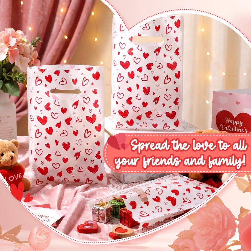 GliCraft 100 Pcs Valentine's Day Gift Bags with Handle 9.84'' x 6.5'' Plastic Cute Heart Treat Bags Valentines Party Favors for Gifts Wrapping Wedding Party Supplies Decoration - Image 2