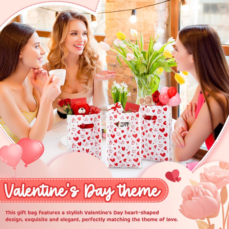 GliCraft 100 Pcs Valentine's Day Gift Bags with Handle 9.84'' x 6.5'' Plastic Cute Heart Treat Bags Valentines Party Favors for Gifts Wrapping Wedding Party Supplies Decoration - Image 4