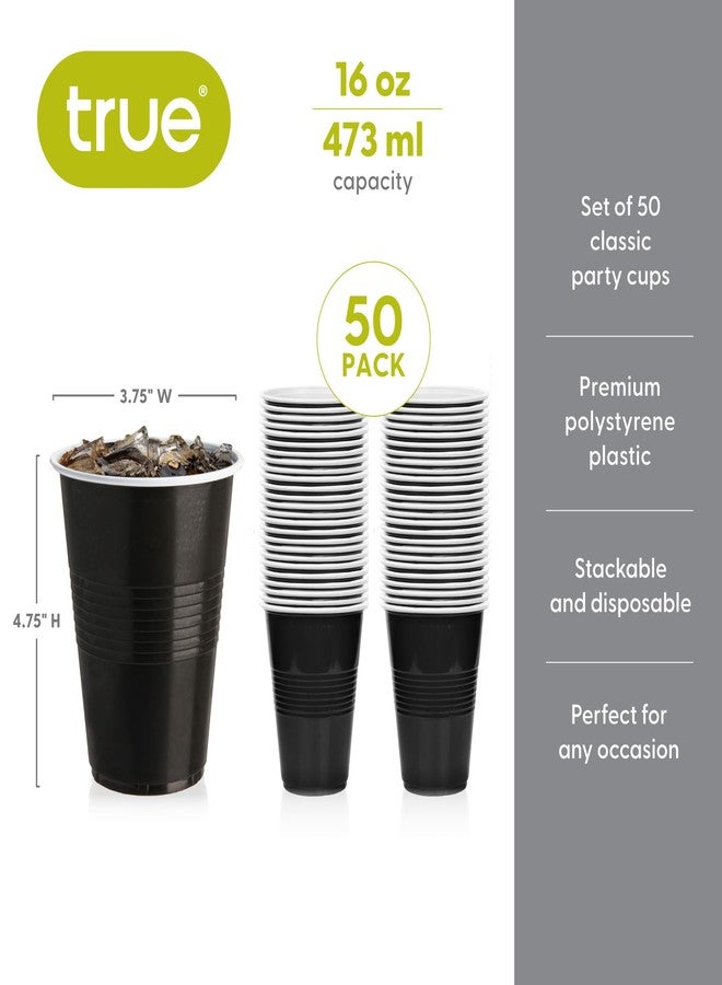 True Black 16oz Plastic Cups for Party, Disposable Drinking Cups Plastic Disposable Cups for Party, Beer Pong Cups, Black Plastic Cups, Set of 50 - Image 3