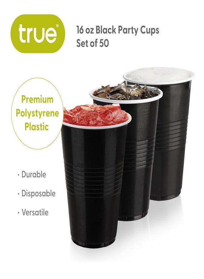 True Black 16oz Plastic Cups for Party, Disposable Drinking Cups Plastic Disposable Cups for Party, Beer Pong Cups, Black Plastic Cups, Set of 50 - Image 2