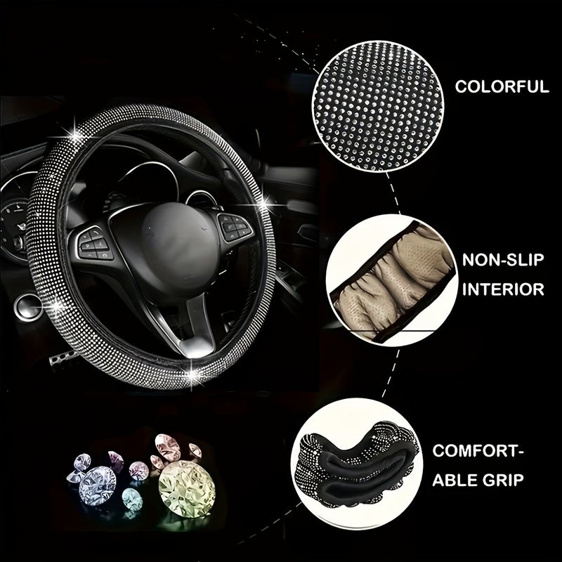 10pcs Blue Luxury Shiny Car Interior Set Four Seasons Steering Wheel Cover - Image 3
