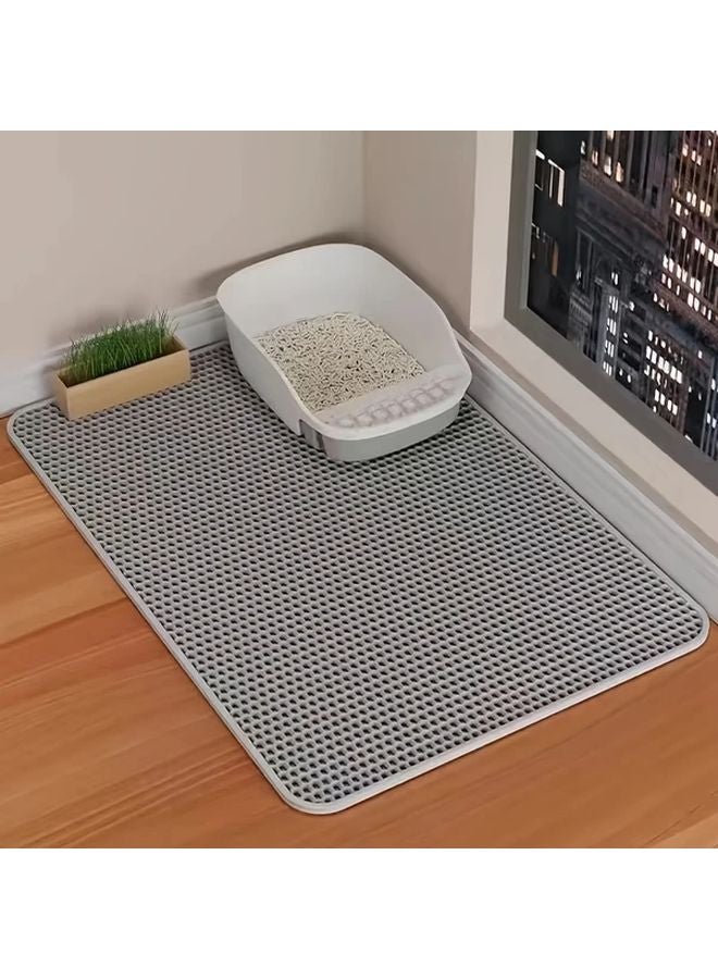 Grey Double Layer EVA Cat Litter Mat Waterproof Honeycomb Design Non Slip Easy Cleaning - Image 1