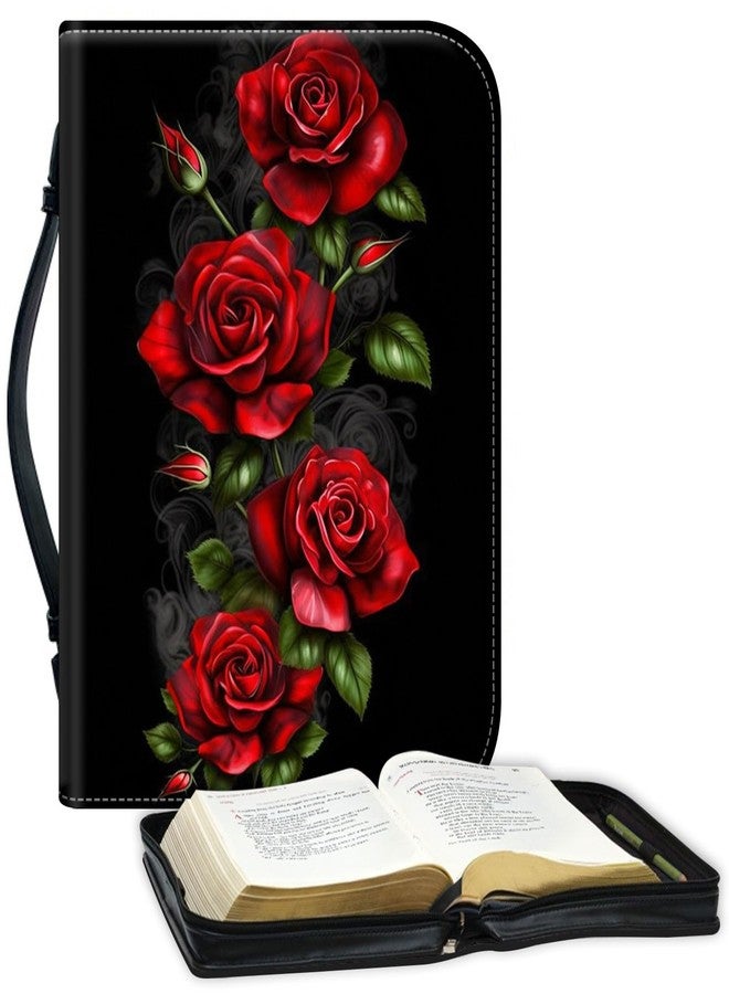 Mxfdegf Bible Case with Zippered Pocket, PU Leather, Red Roses Flowers, 10x7.5x1.9 in, for Standard & Large Size Study Bibles - Image 1