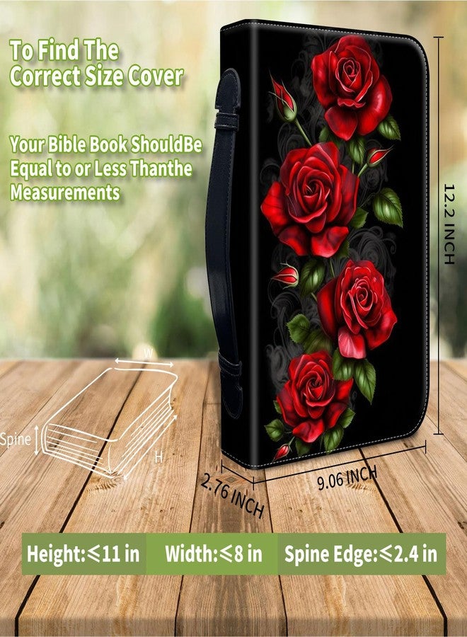 Mxfdegf Bible Case with Zippered Pocket, PU Leather, Red Roses Flowers, 10x7.5x1.9 in, for Standard & Large Size Study Bibles - Image 4