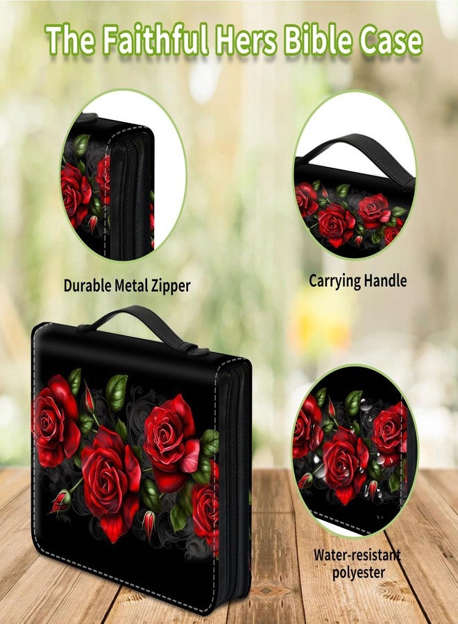 Mxfdegf Bible Case with Zippered Pocket, PU Leather, Red Roses Flowers, 10x7.5x1.9 in, for Standard & Large Size Study Bibles - Image 2
