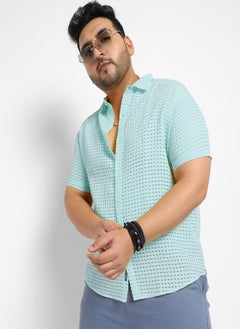 Instafab Plus Men's Light Blue See-Through Square Shirt  - Image 1