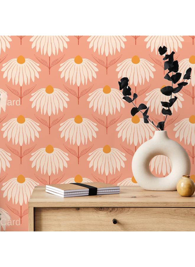 Hand-painted Chrysanthemum Small Fresh Abstract Plant Flower Self-adhesive Wallpaper Background Wall Wallpaper Bedroom Porch Mural - Image 2